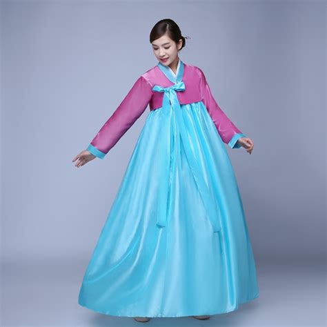 Multicolor Traditional Korean Hanbok Dress Female Korean Folk Stage