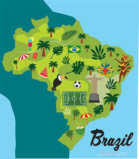 Brazil Map With Stylized Objects And Cultural Symbols Royalty Clip