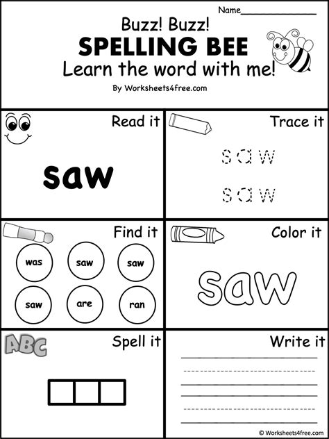 Free Dolch Sight Word Worksheet Saw Worksheets4free