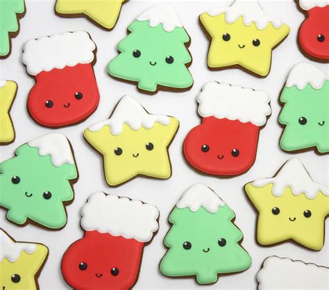 Kawaii Christmas Iced Biscuits One Dozen Etsy