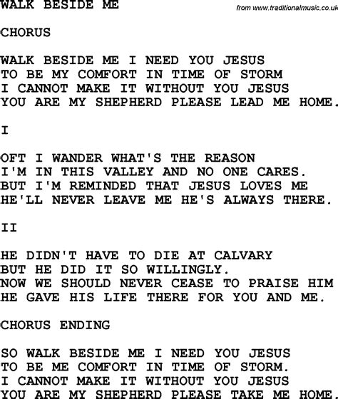 Country Southern And Bluegrass Gospel Song Walk Beside Me Lyrics