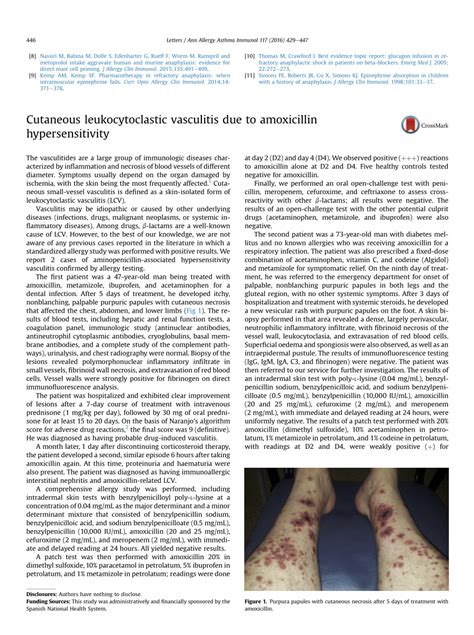 Pdf Cutaneous Leukocytoclastic Vasculitis Due To Amoxicillin