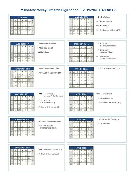 Academic Calendar 2019 2020 Minnesota Valley Lutheran High School