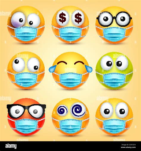 Emoticons Emoji Vector Collection Cartoon Yellow Face With Medical