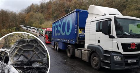 Lorries Held Up For Two Hours After Car Bursts Into Flames By Thatched