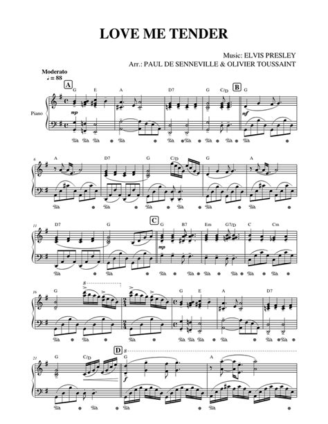 Love Me Tender Sheet Music For Piano Solo