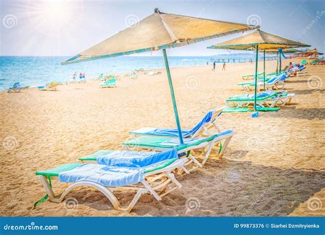 Resort Tropical Beach With Umbrellas And Sun Beds Stock Photo Image Of Lounge Color