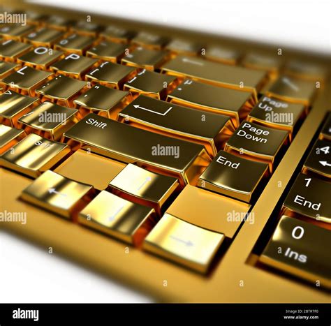 Close Up On A Golden Keyboard On White Background With Depth Of Field