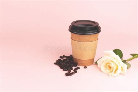 Cup Coffee Beans And Rose Stock Image Image Of Caffeine 132114079