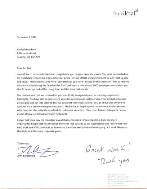 Recognition Letter By Ceo