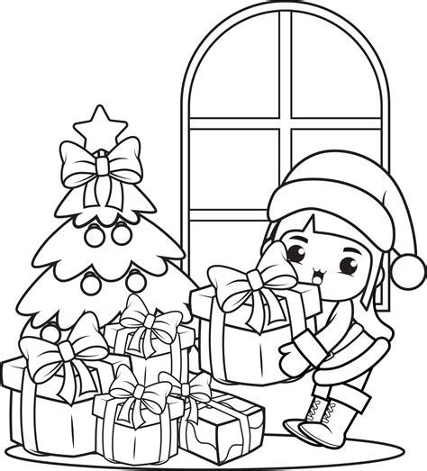 Christmas Coloring Book With Cute Girl 11511661 Vector Art At Vecteezy