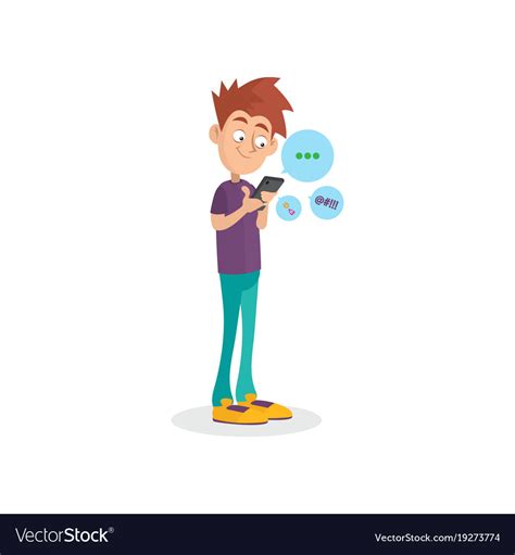 Cartoon Teenager Using Mobile Phone For Chatting Vector Image