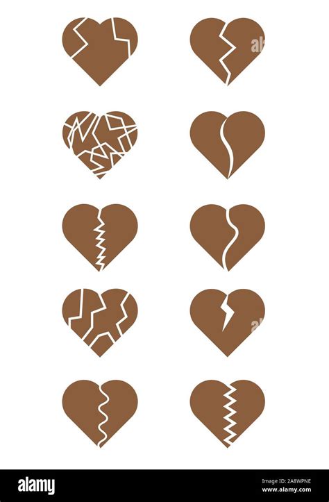 Brown Broken Hearts Collection Vector Illustration Stock Vector Image