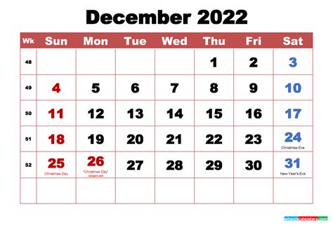 Printable December 2022 Calendar With Holidays Word Pdf