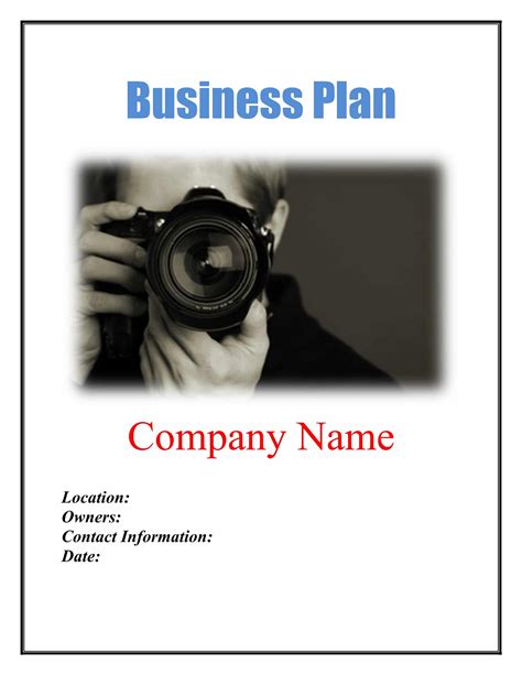 Photography Business Plan Template Sample Pages Black Box Business Plans
