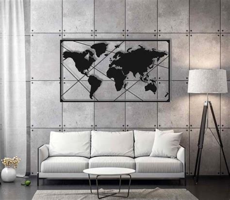 Mapa Świata Metalowa Na Ścianę - Aranżacja wnętrz Dodatki do domu