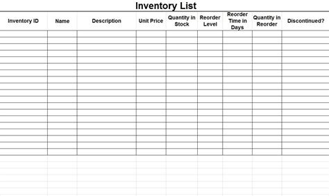 Free Printable Inventory Sheets — Db