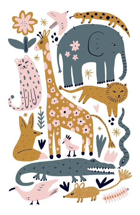 Safari Animals Kids Clipart Bundle | Nursery illustration, Kids prints, Animal illustration