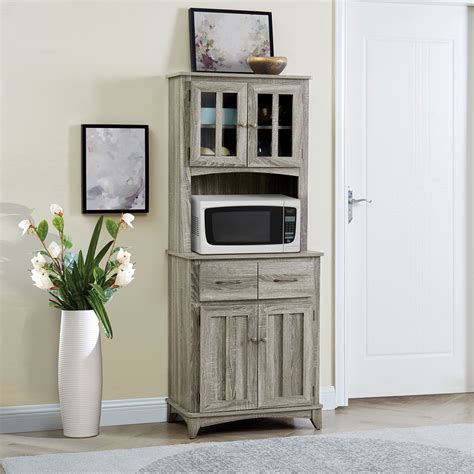 Gramercy Way Gray Microwave Stand With Top And Bottom Cabinets