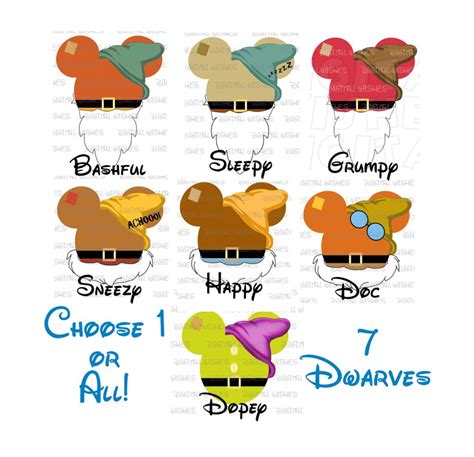 Choose Your 7 Dwarves Dwarf Disney Mickey Mouse Head Ears Etsy
