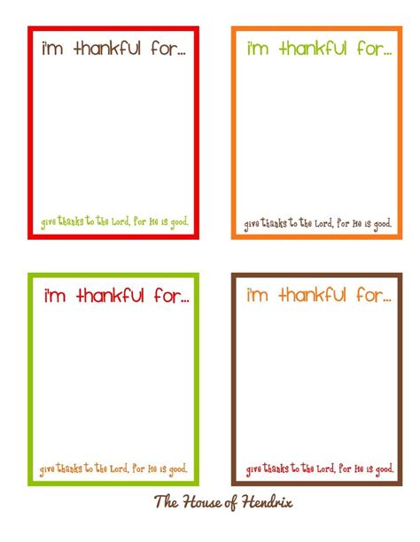 I Am Thankful For Printable Cards