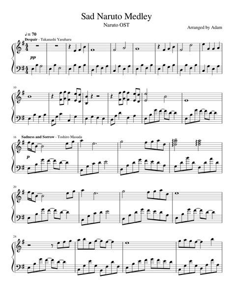 Sad Naruto Medley Sheet Music For Piano Solo