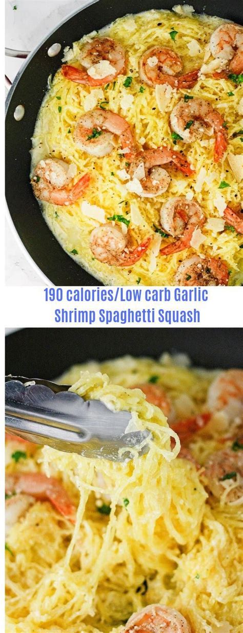 It's ready in about 30 minutes, truly easy to make, and it's just perfect when served over cauliflower rice or mashed cauliflower! 190 Calories/Low Carb Garlic Shrimp Spaghetti Squash #Low ...