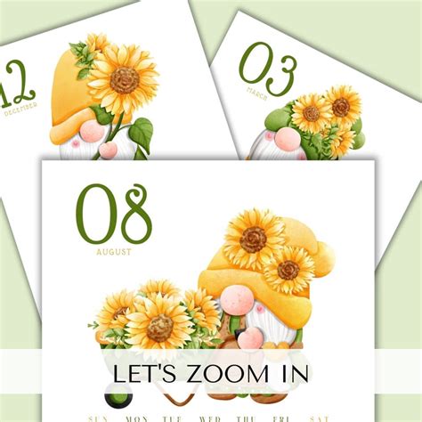 2023 Calendar Printable Sunflower Calendar Gnome Calendar Etsy Hong Kong