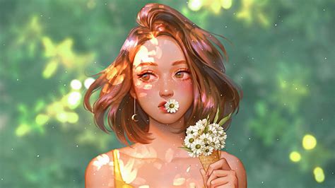 Artwork Girl And Flowers Wallpapers Wallpaper Cave