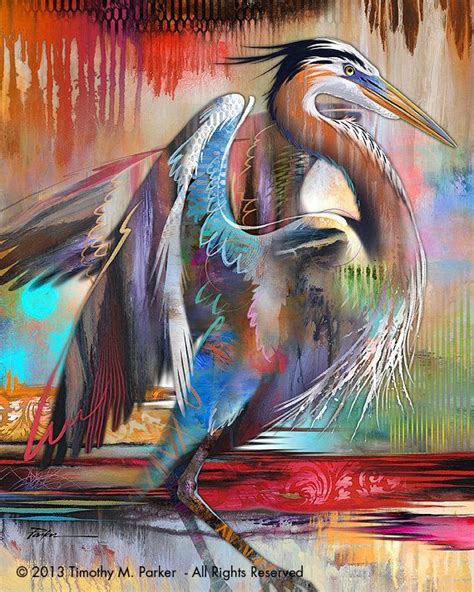 Contemporary Tropical Bird Art Modern Bird Print Blue Heron Colors