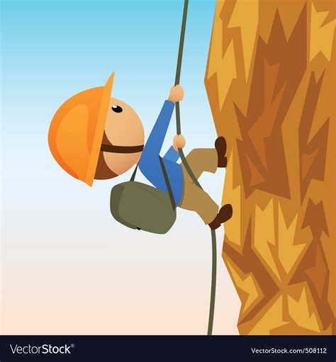 Cartoon Rock Climber On Vertical Cliffside Vector Image