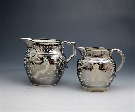Silver luster pottery pitchers with resist decoration English circa ...