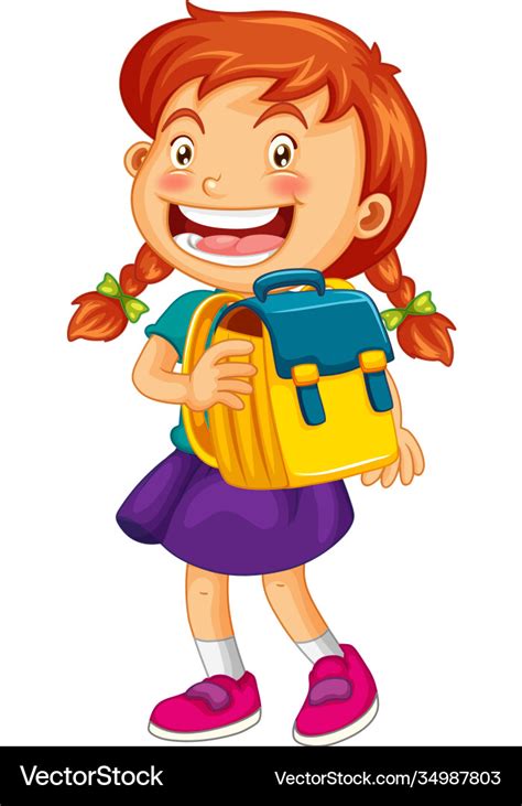 Happy Girl Holding School Bag Royalty Free Vector Image