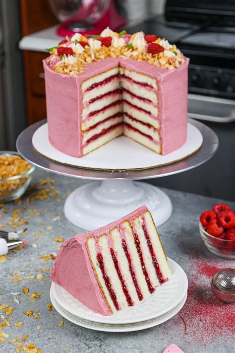 Raspberry And Coconut Cake Fluffy Cake Layers W Raspberry Frosting