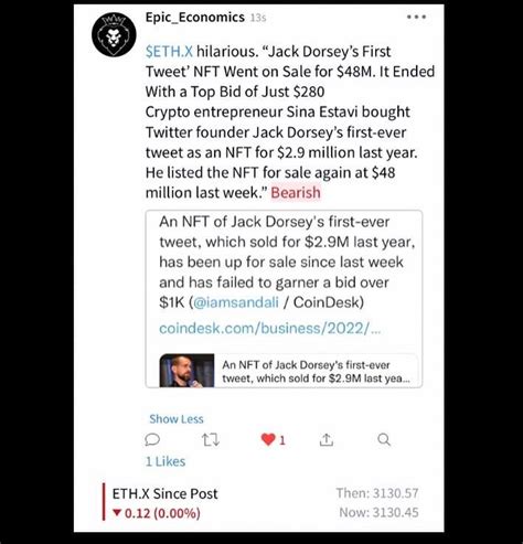Ethx Hilarious “jack Dorseys First Tweet Nft Went On Sale For 48m