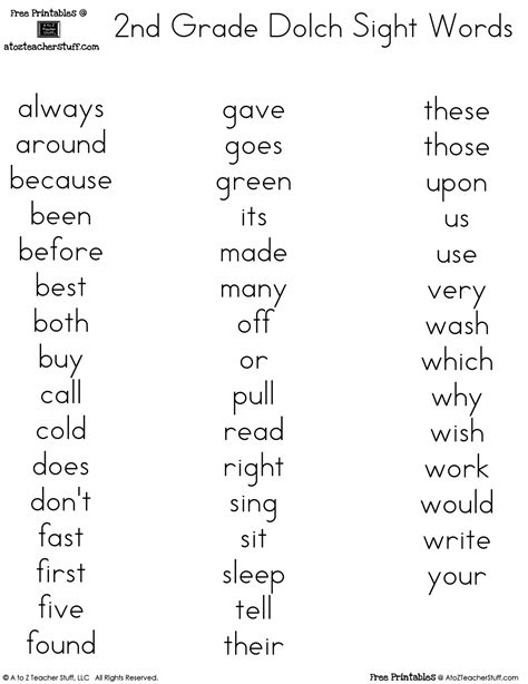 4th Grade Dolch Sight Words Pdf 4th Grade Dolch Sight Words List