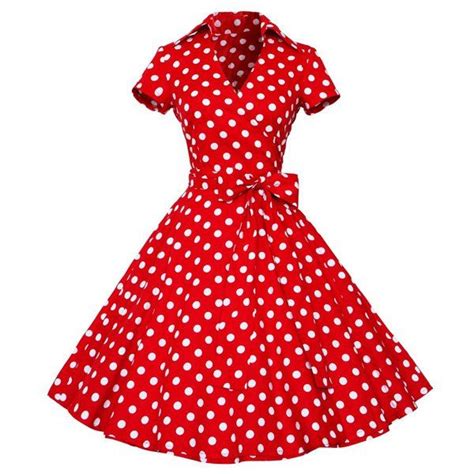 Vintage Womens V Neck Polka Dot Print Short Sleeve Ball Dress Dresses