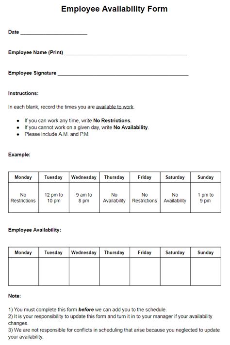 Employee Availability Forms How To Use Them Free Template Carlos
