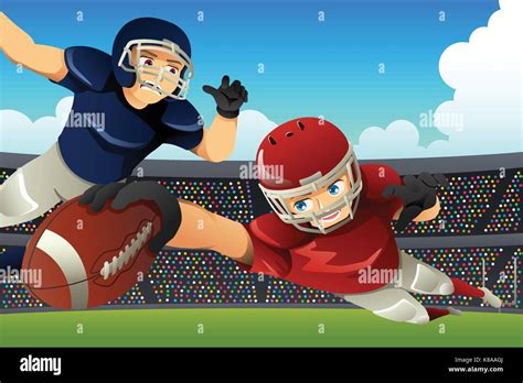 A Vector Illustration Of American Football Players Playing Football In