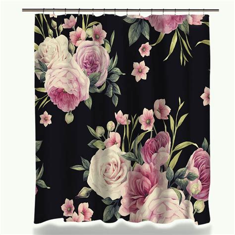Pastoralism Beauty Colorful Rose Peony Floral Pattern Shower Curtain Set Rectangle Coral Velvet