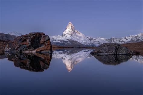 The Matterhorn Is Reflected In The Stellisee About One Hour Before