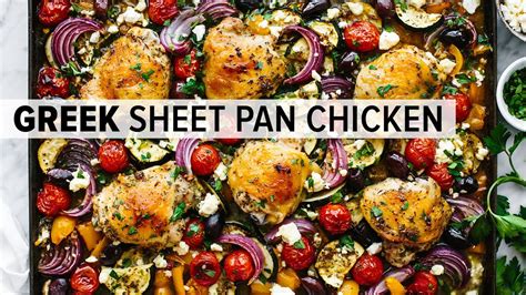 sheet pan chicken dinner loaded with greek and mediterranean flavors