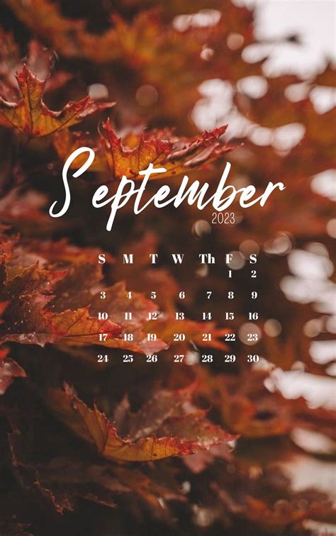 A Calendar With Autumn Leaves On It And The Words September In White