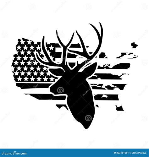 Us Flag With Deer Silhouette Vector Illustration