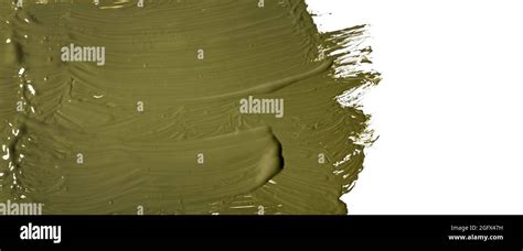 Khaki Green Paint Brush Stroke On White Background Banner Copy Space