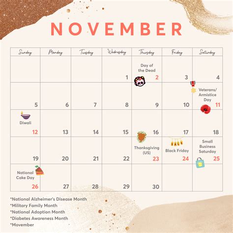 2023 November Holiday Calendar Piccollage