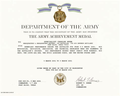 Army Good Conduct Medal Certificate Template Certificate Of