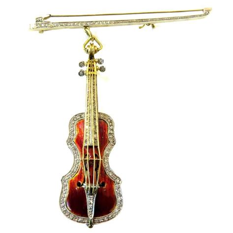 spectacular signed stradivarius enamel diamond violin and bow brooch from a unique collection