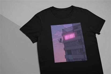 Lo Fi Aesthetic T Shirt Purple City Architecture Art Sad Boy Etsy