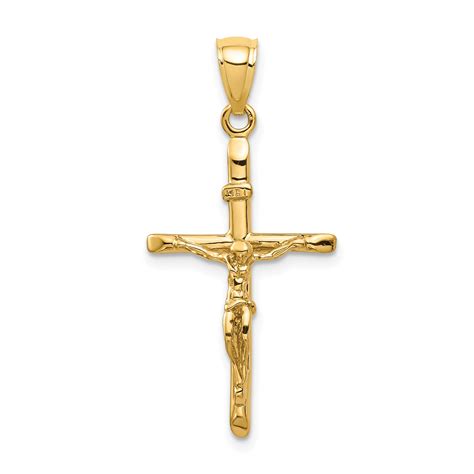 14k Yellow Gold Inri Crucifix Cross Religious Pendant Charm Necklace